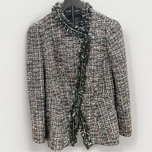 McGinn for Nordstrom Black MultiColored Tweed Fringe Chain Trim Blazer
Size 10